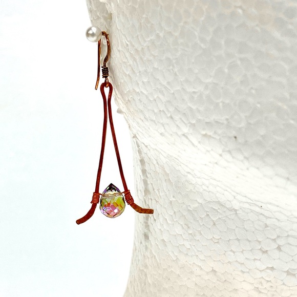 HANDMADE Faceted Austrian Crystal Hand Wrapped Pure Copper Dangle Earrings, Gift - Picture 8 of 10